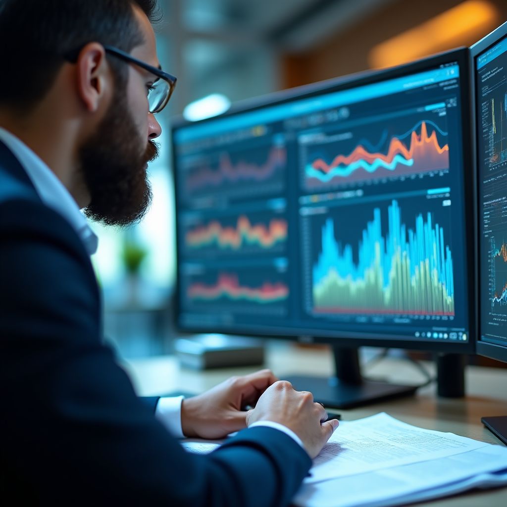 Consultor analizando datos y documentos